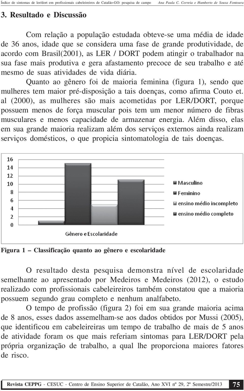 Quanto ao gênero foi de maioria feminina (figura 1), sendo que mulheres tem maior pré-disposição a tais doenças, como afirma Couto et.