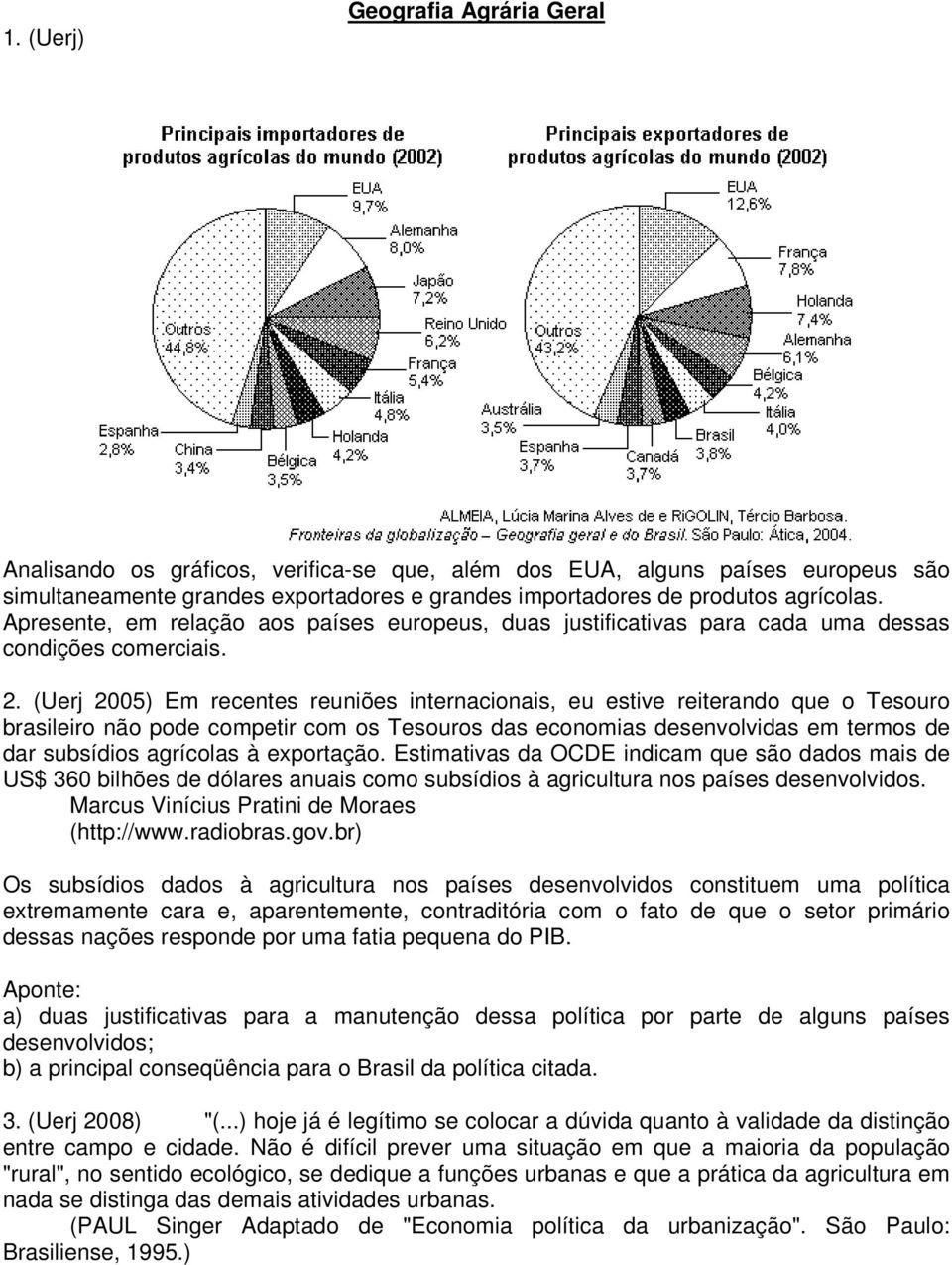 (Uerj 2005) Em recentes reuniões internacionais, eu estive reiterando que o Tesouro brasileiro não pode competir com os Tesouros das economias desenvolvidas em termos de dar subsídios agrícolas à