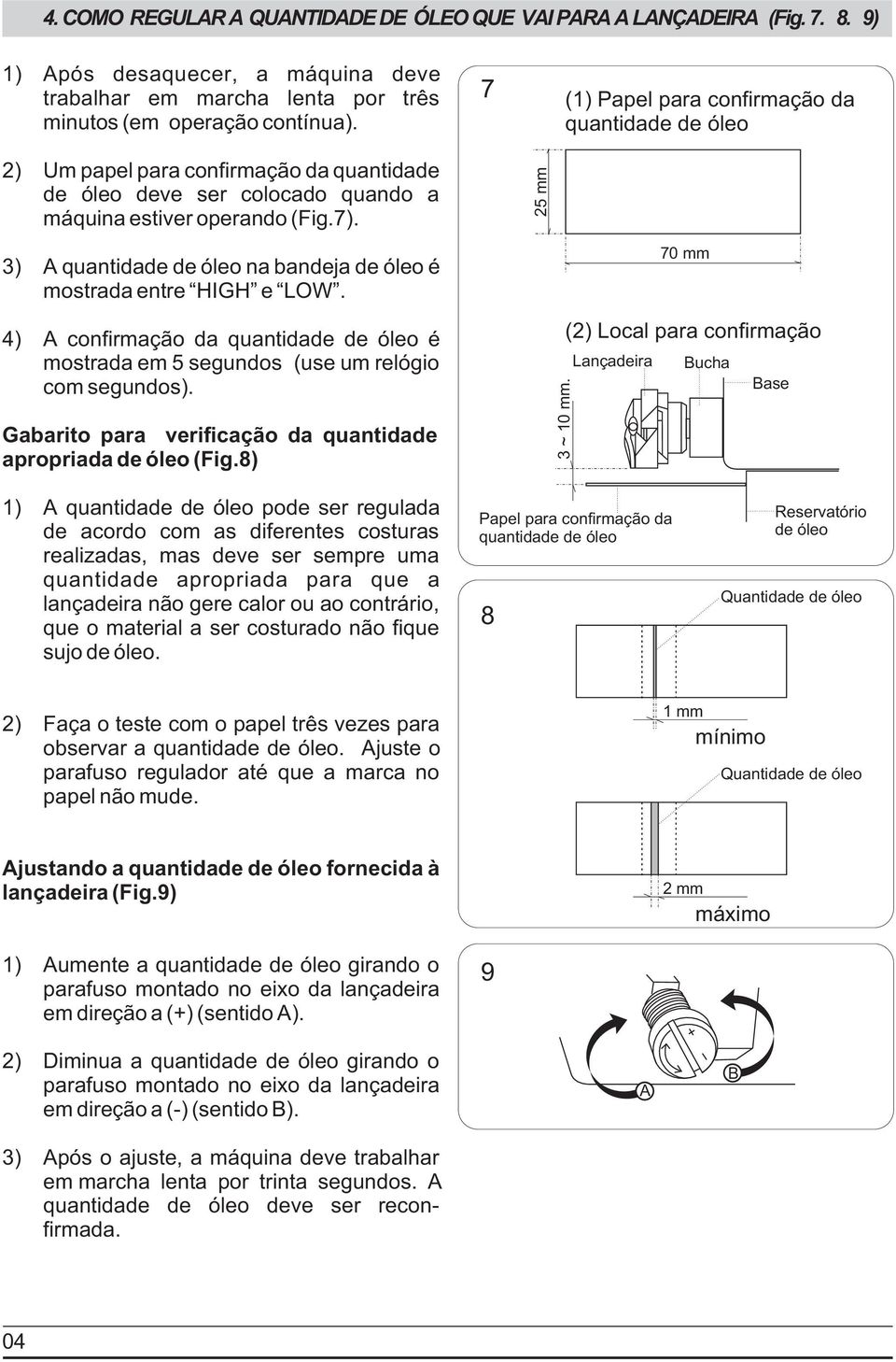 5 mm ) quantidade de óleo na bandeja de óleo é mostrada entre HIGH e LOW. 4) confirmação da quantidade de óleo é mostrada em 5 segundos (use um relógio com segundos).