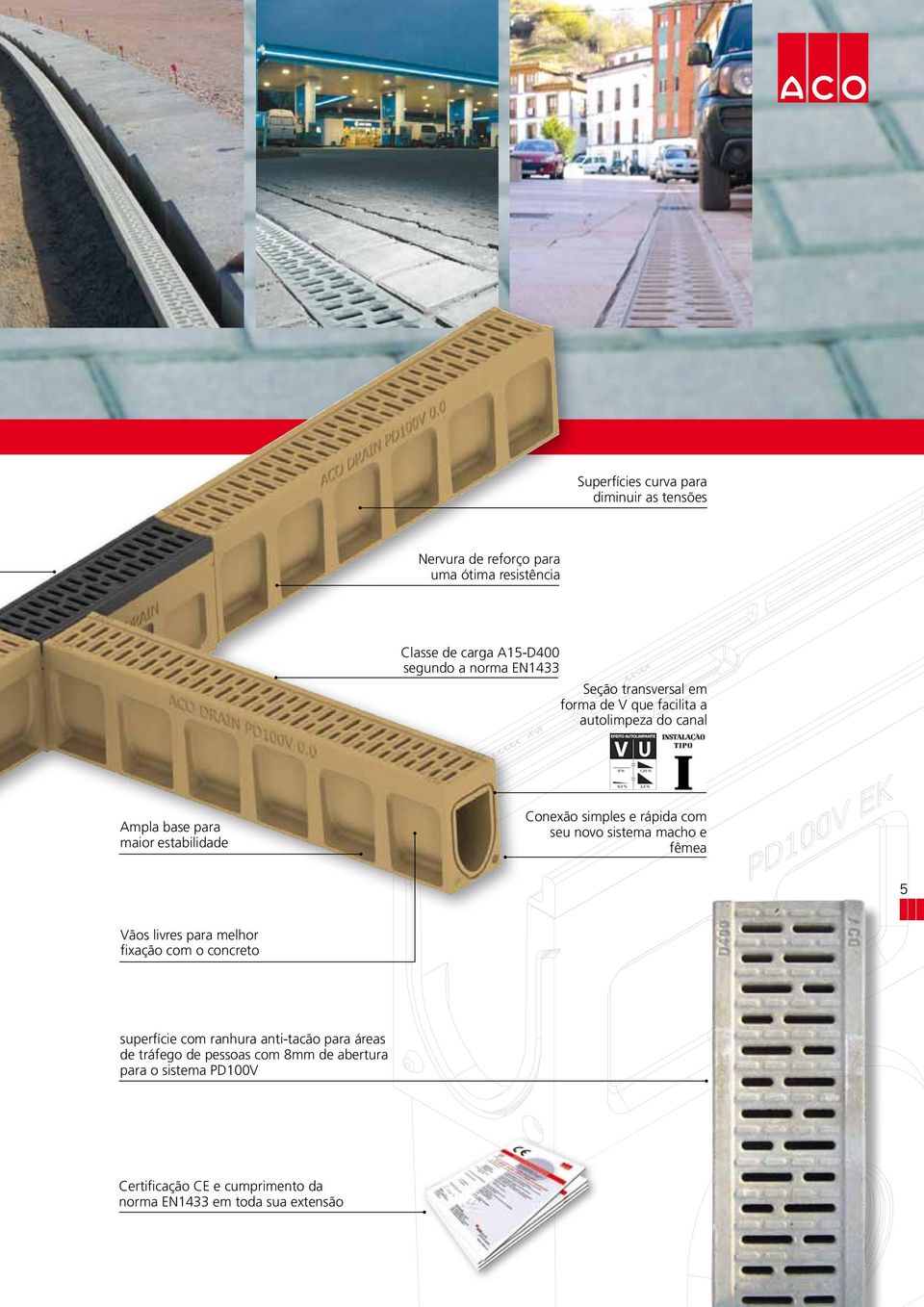 rápida com seu novo sistema macho e fêmea 5 Vãos livres para melhor fixação com o concreto superfície com ranhura antitacão para