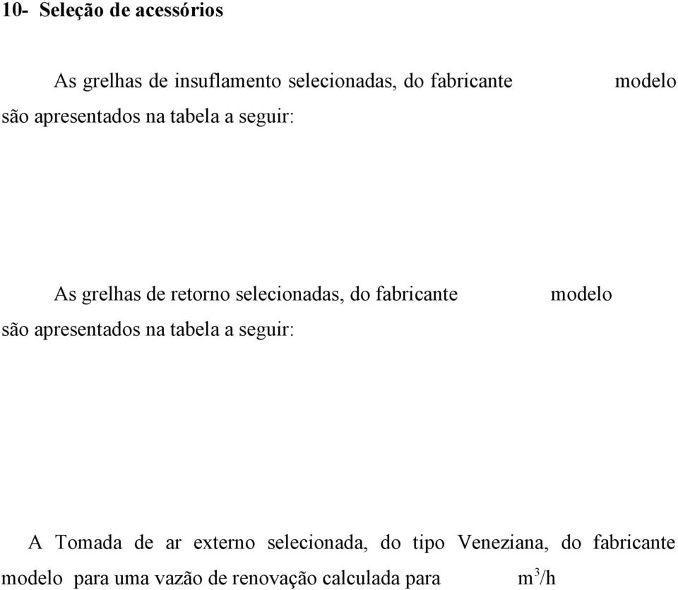 fabricante modelo são apresentados na tabela a seguir: A Tomada de ar externo