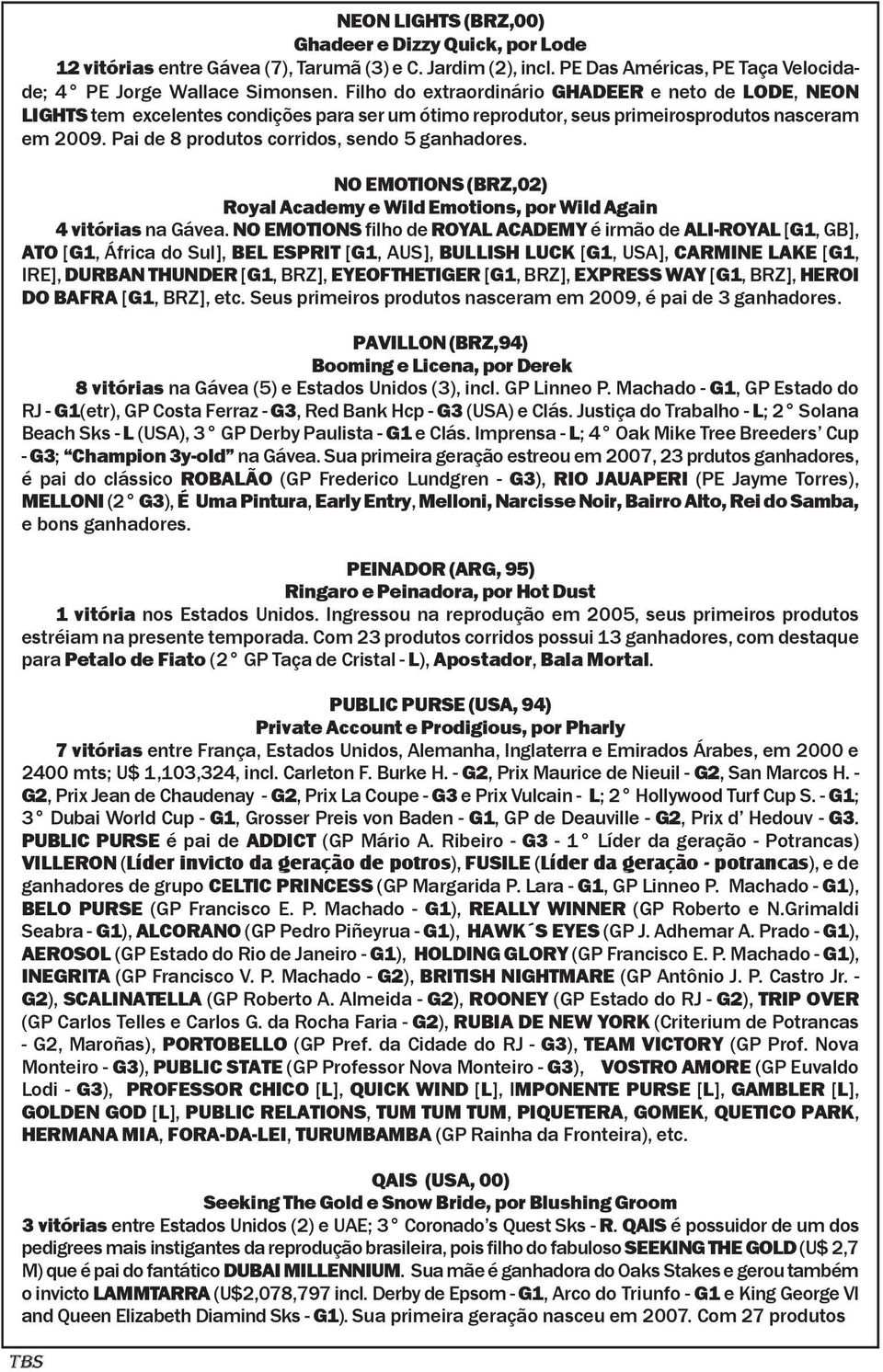 Pai de 8 produtos corridos, sendo 5 ganhadores. NO EMOTIONS (BRZ,02) Royal Academy e Wild Emotions, por Wild Again 4 vitórias na Gávea.
