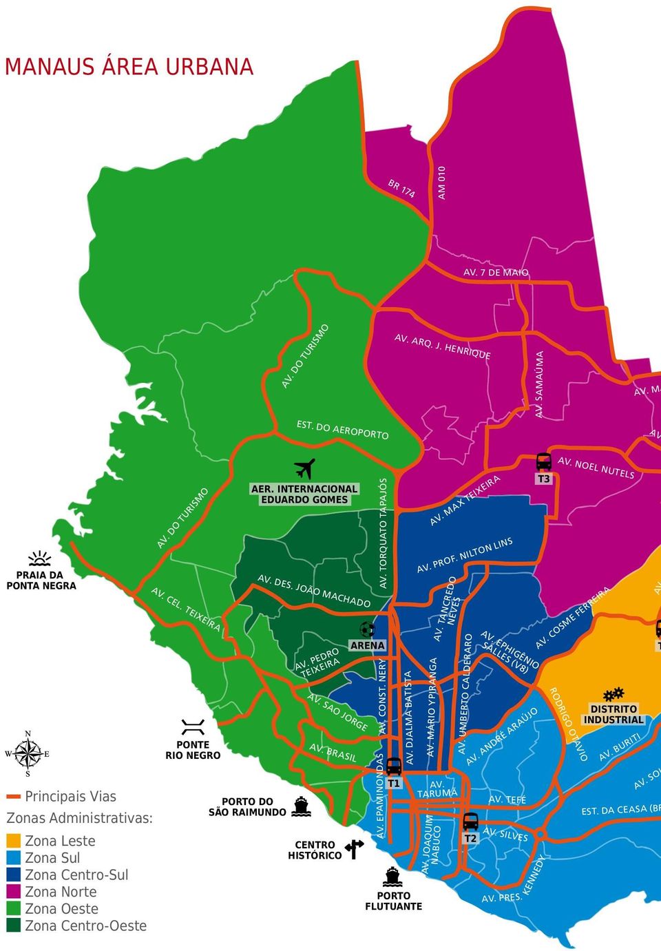 INTERNACIONAL EDUARDO GOMES AV. DES. JOÃO MACHADO AV. PEDRO TEIXEIRA AV. SAO JORGE AV. BRASIL CENTRO HISTÓRICO ARENA AV. CONST. NERY T1 PORTO FLUTUANTE AV. DJALMA BATISTA AV. PROF. NILTON LINS AV.