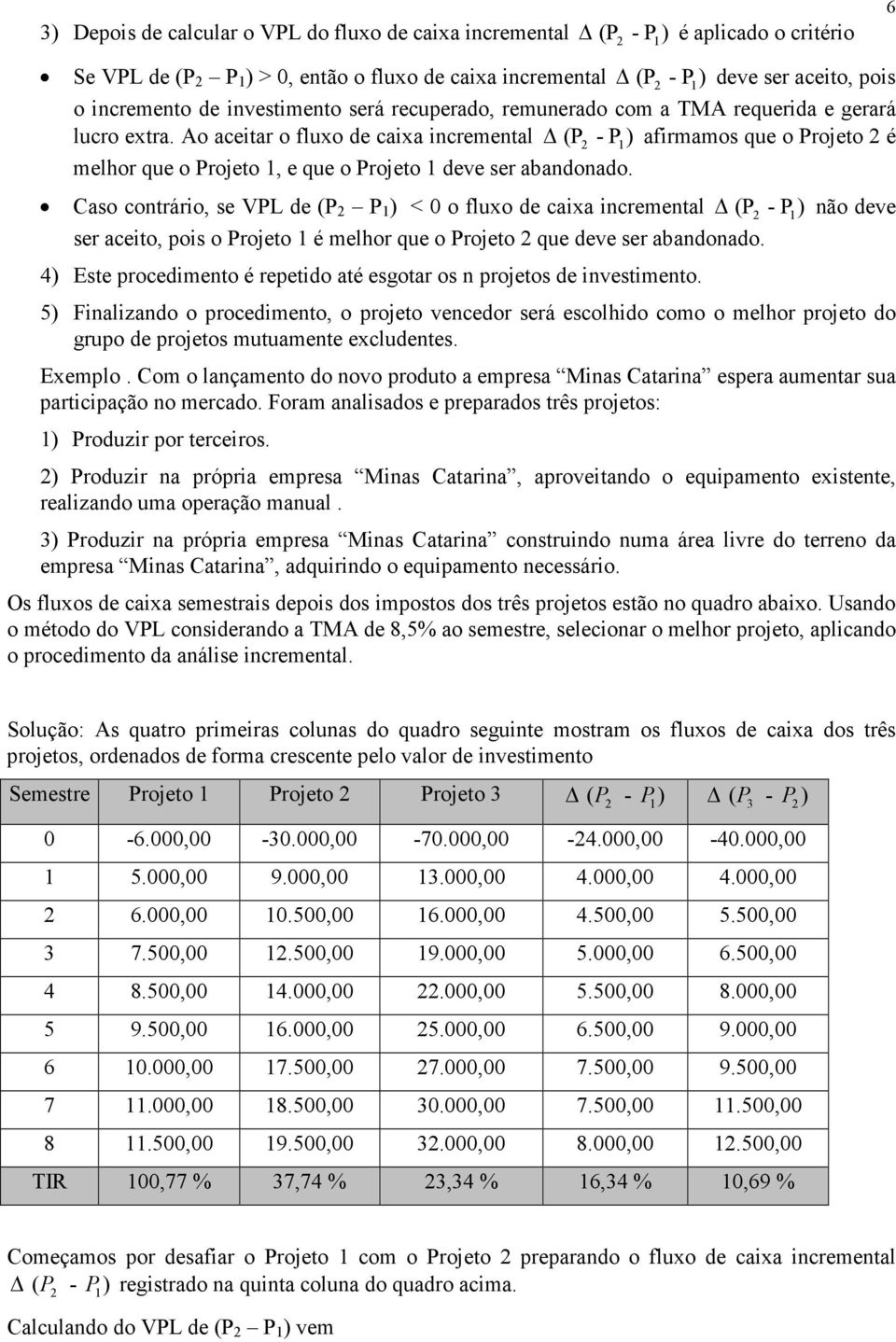 Ao aceitar o fluxo de caixa incremental (P afirmamos que o Projeto é melhor que o Projeto 1, e que o Projeto 1 deve ser abandonado.