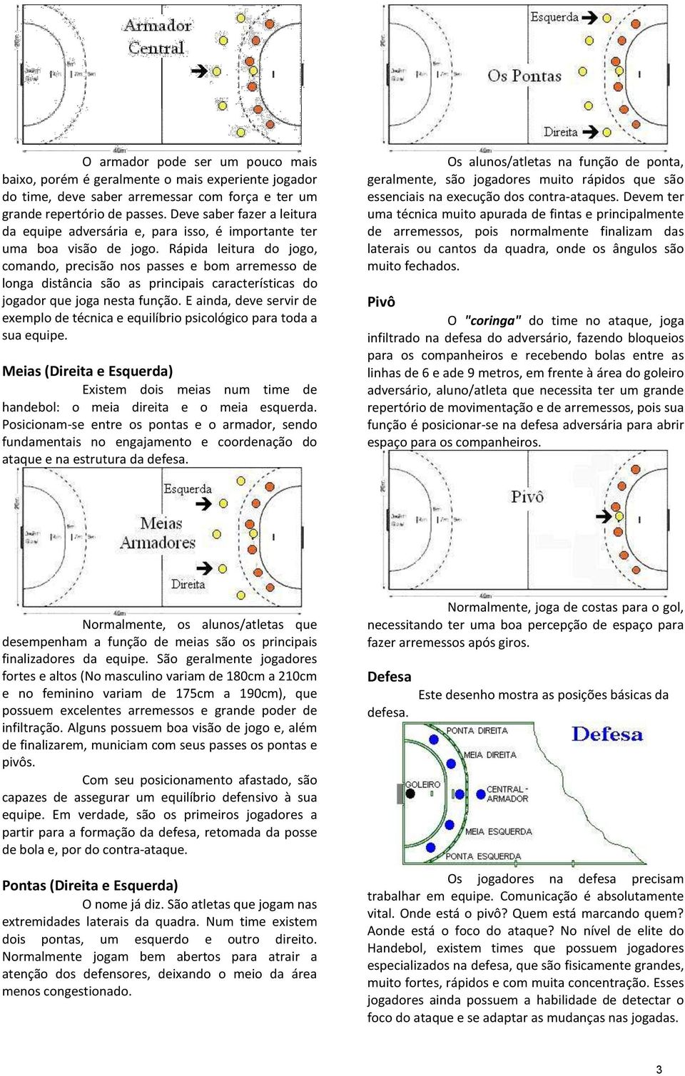 Rápida leitura do jogo, comando, precisão nos passes e bom arremesso de longa distância são as principais características do jogador que joga nesta função.