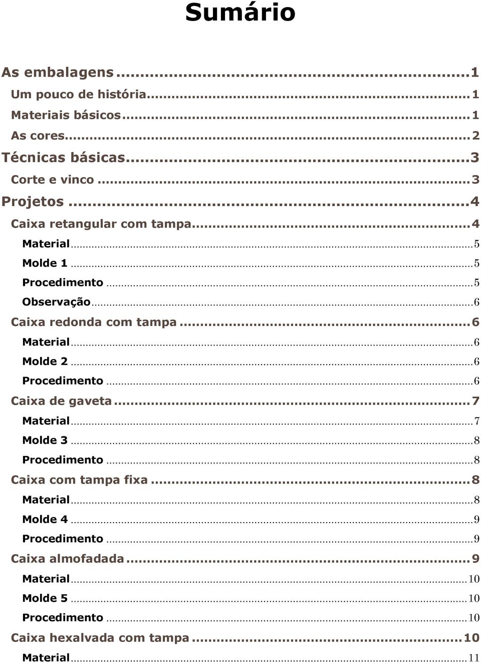 .. 6 Molde 2... 6 Procedimento... 6 Caixa de gaveta... 7 Material... 7 Molde 3... 8 Procedimento... 8 Caixa com tampa fixa... 8 Material.