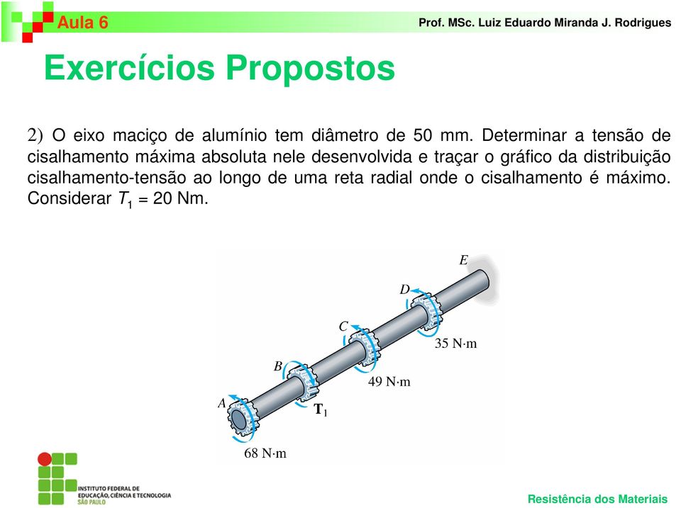 desenvolvida e traçar o gráfico da distribuição cisalhamento-tensão