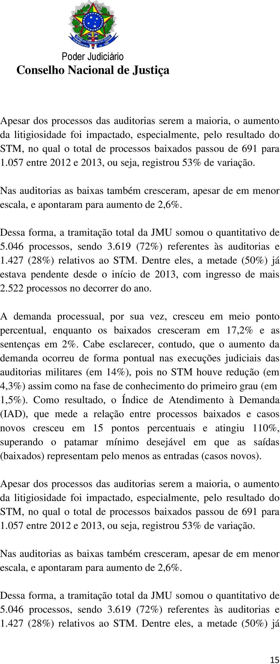 Dessa forma, a tramitação total da JMU somou o quantitativo de 5.046 processos, sendo 3.619 (72%) referentes às auditorias e 1.427 (28%) relativos ao STM.