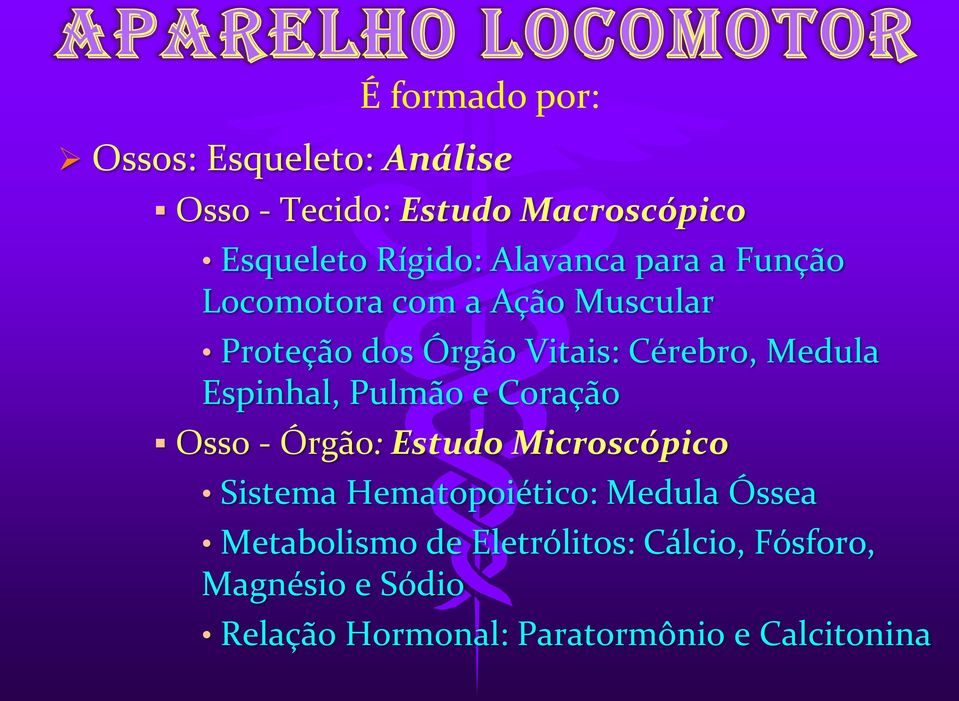 Espinhal, Pulmão e Coração Osso - Órgão: Estudo Microscópico Sistema Hematopoiético: Medula Óssea