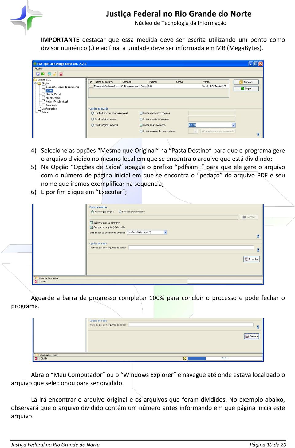 apague o prefixo pdfsam_ para que ele gere o arquivo com o número de página inicial em que se encontra o pedaço do arquivo PDF e seu nome que iremos exemplificar na sequencia; 6) E por fim clique em