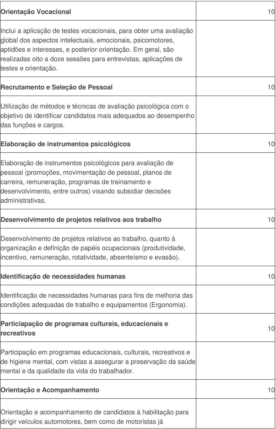 Recrutamento e Seleção de Pessoal 10 Utilização de métodos e técnicas de avaliação psicológica com o objetivo de identificar candidatos mais adequados ao desempenho das funções e cargos.