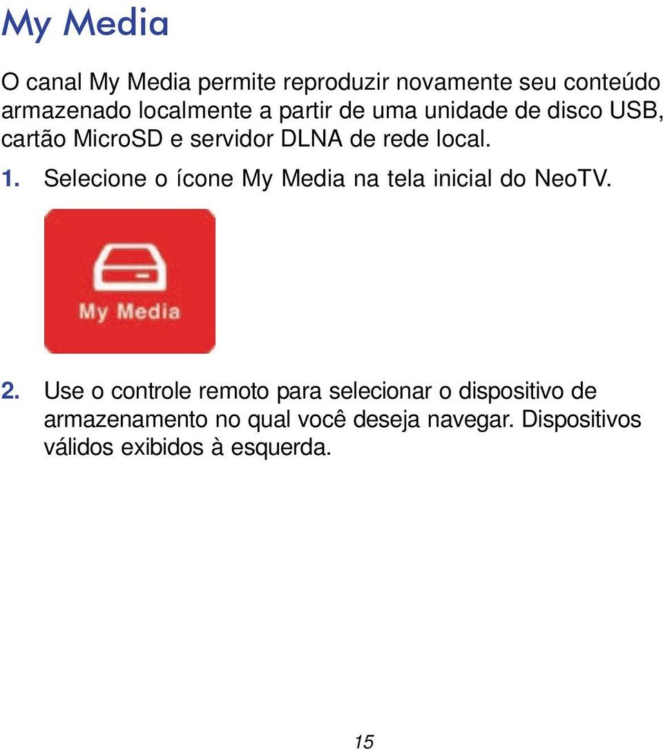 Selecione o ícone My Media na tela inicial do NeoTV. 2.