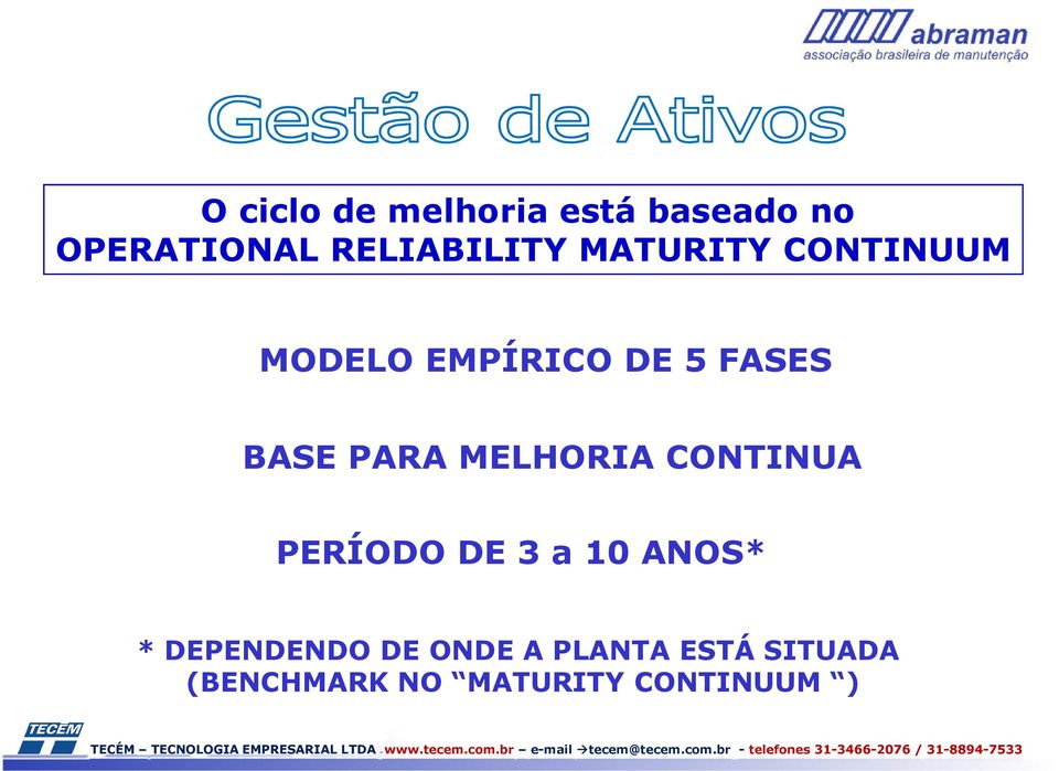 BASE PARA MELHORIA CONTINUA PERÍODO DE 3 a 10 ANOS* *