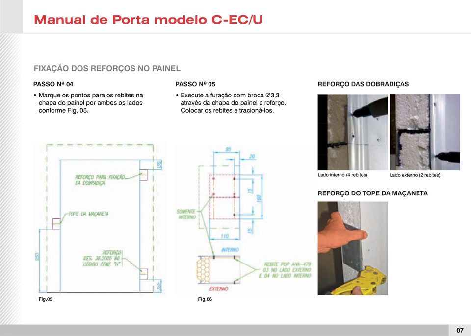 PASSO Nº 05 Execute a furação com broca 3,3 através da chapa do painel e reforço.