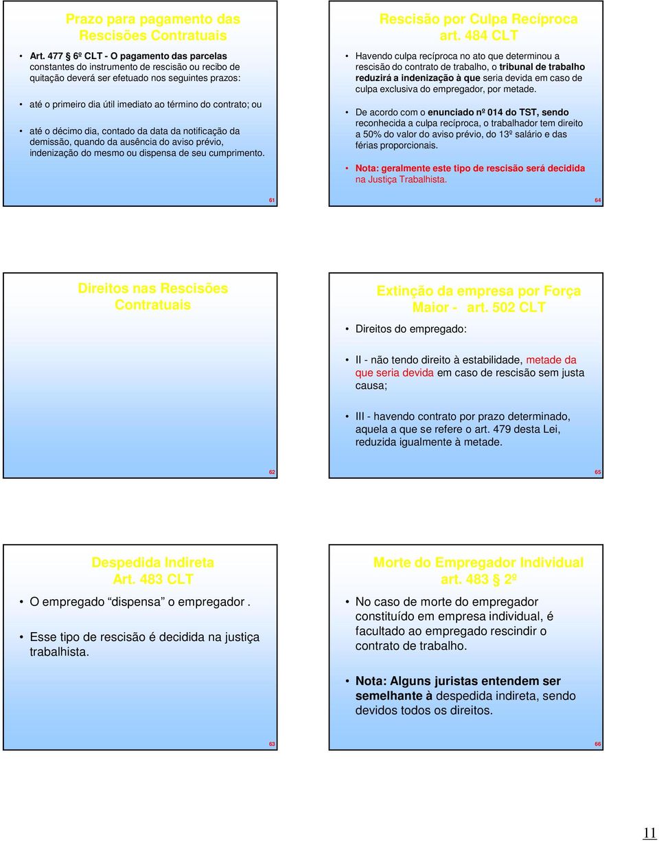 até o décimo dia, contado da data da notificação da demissão, quando da ausência do aviso prévio, indenização do mesmo ou dispensa de seu cumprimento. Rescisão por Culpa Recíproca art.