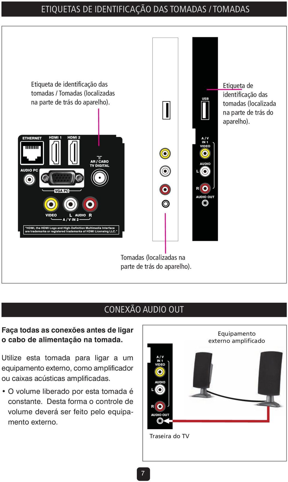 CONEXÃO AUDIO OUT Faça todas as conexões antes de ligar o cabo de alimentação na tomada.