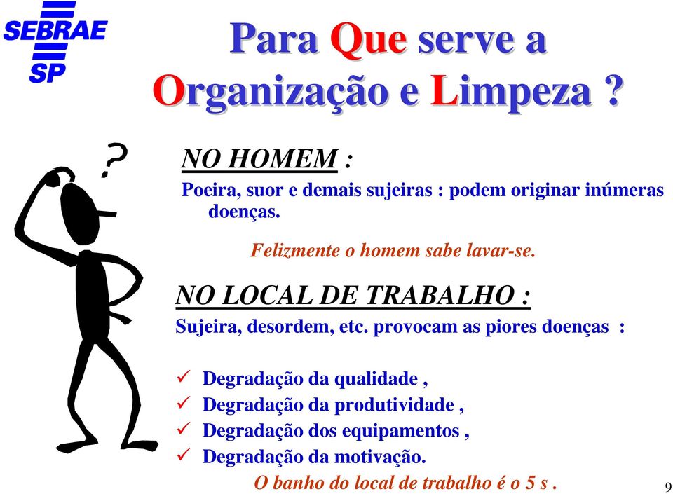 Felizmente o homem sabe lavar-se. NO LOCAL DE TRABALHO : Sujeira, desordem, etc.