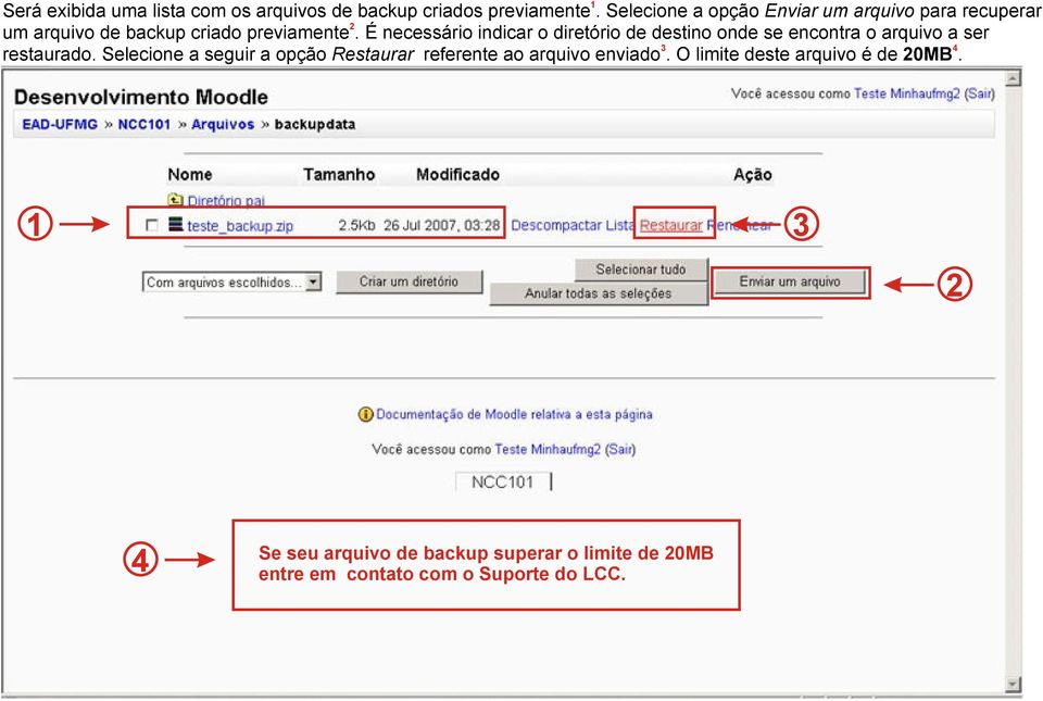 É necessário indicar o diretório de destino onde se encontra o arquivo a ser 3 4 restaurado.