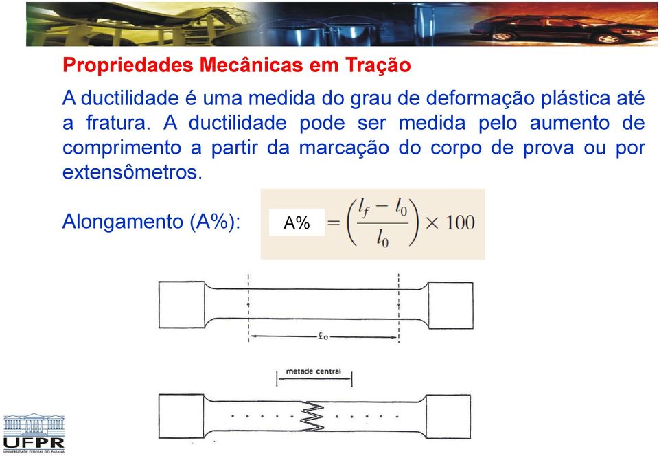 A ductilidade pode ser medida pelo aumento de comprimento a