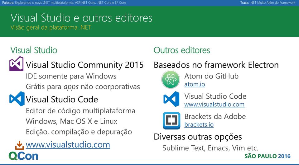 Code Editor de código multiplataforma Windows, Mac OS X e Linux Edição, compilação e depuração www.visualstudio.