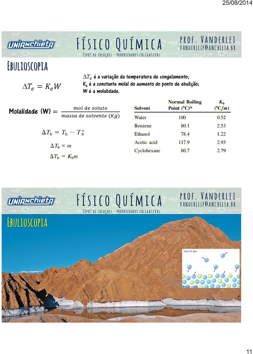 do aumento do ponto de ebulição; W é a molalidade.