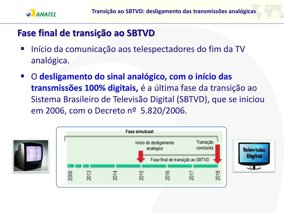 O desligamento do sinal analógico, com o início das transmissões 100% digitais, é a última fase da transição ao Sistema