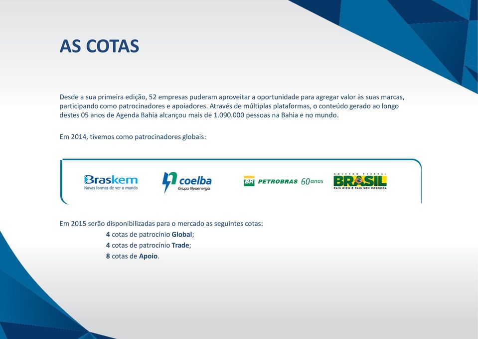 Através de múltiplas plataformas, o conteúdo gerado ao longo destes 05 anos de Agenda Bahia alcançou mais de 1.090.