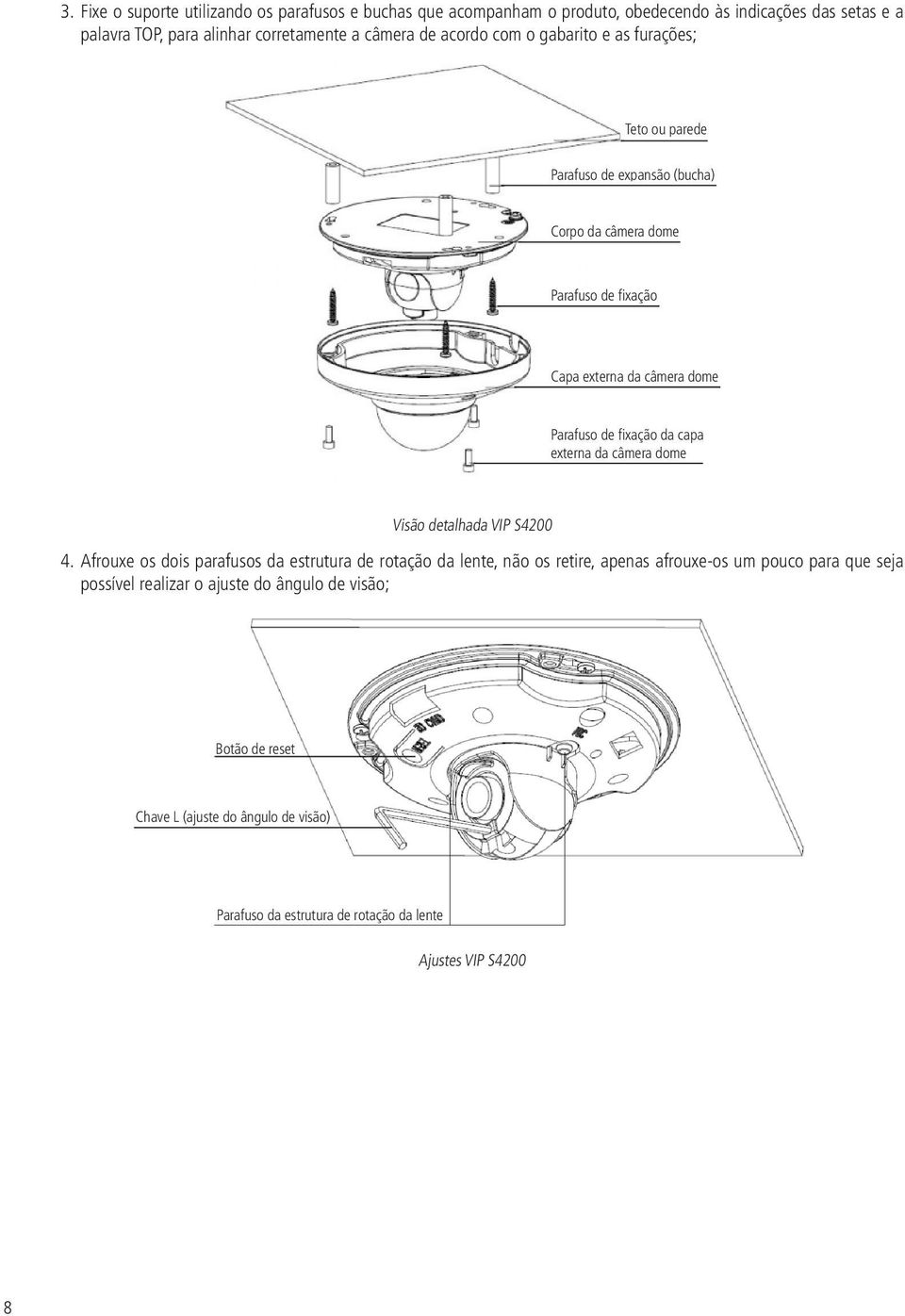 fixação da capa externa da câmera dome Visão detalhada VIP S4200 4.