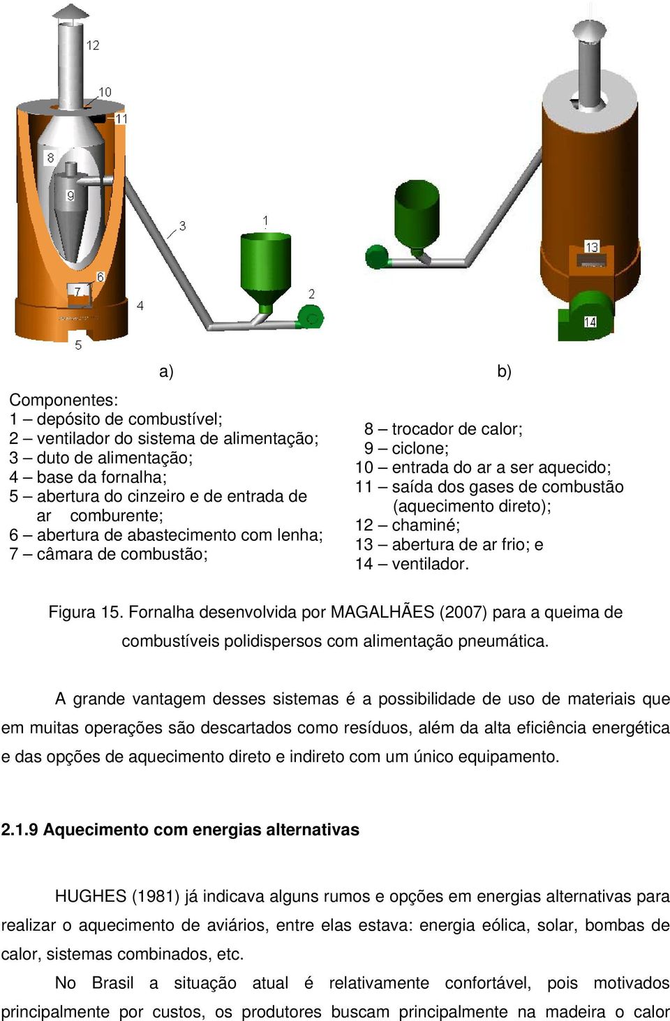 frio; e 14 ventilador. Figura 15. Fornalha desenvolvida por MAGALHÃES (2007) para a queima de combustíveis polidispersos com alimentação pneumática.