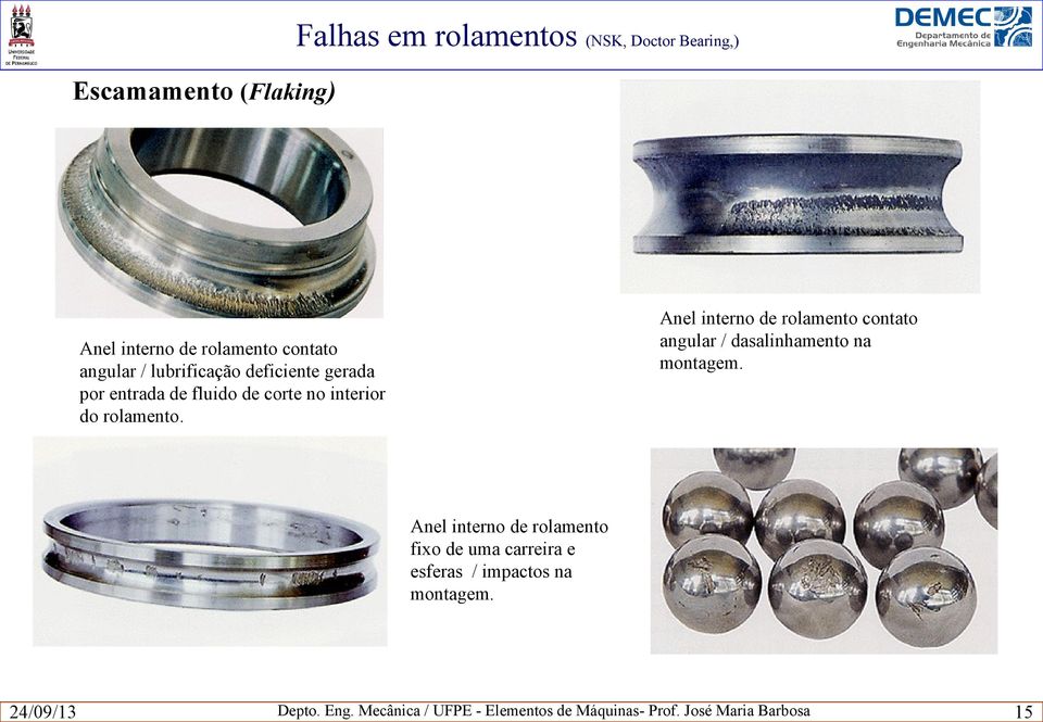 Anel interno de rolamento contato angular / lubrificação deficiente gerada por entrada