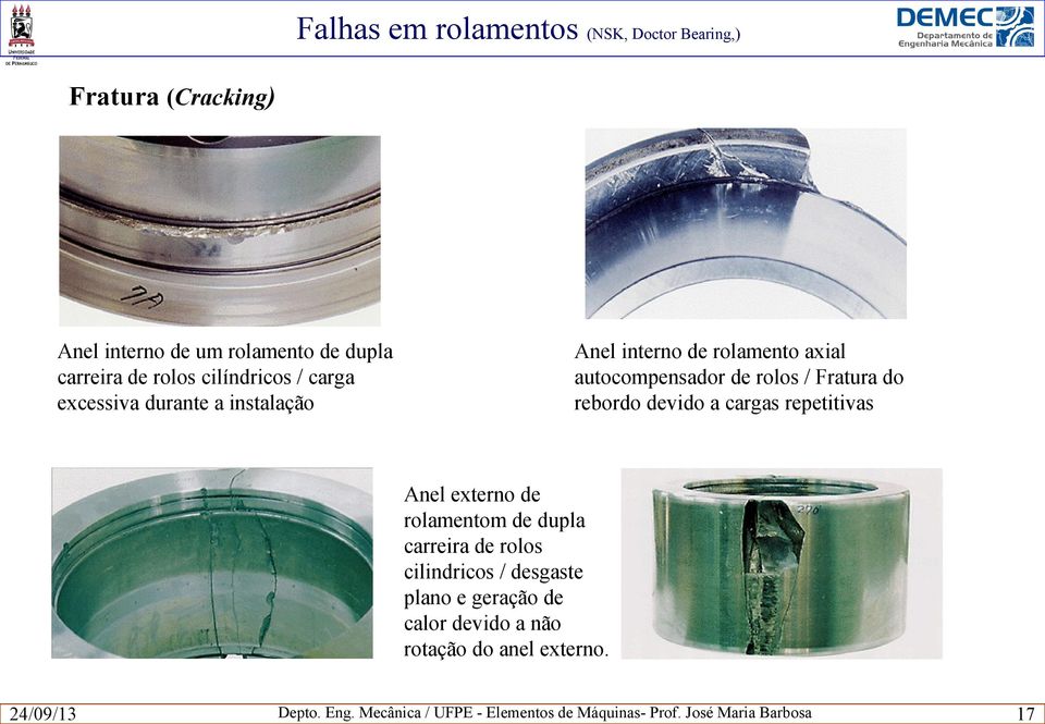 autocompensador de rolos / Fratura do rebordo devido a cargas repetitivas Anel externo de rolamentom de