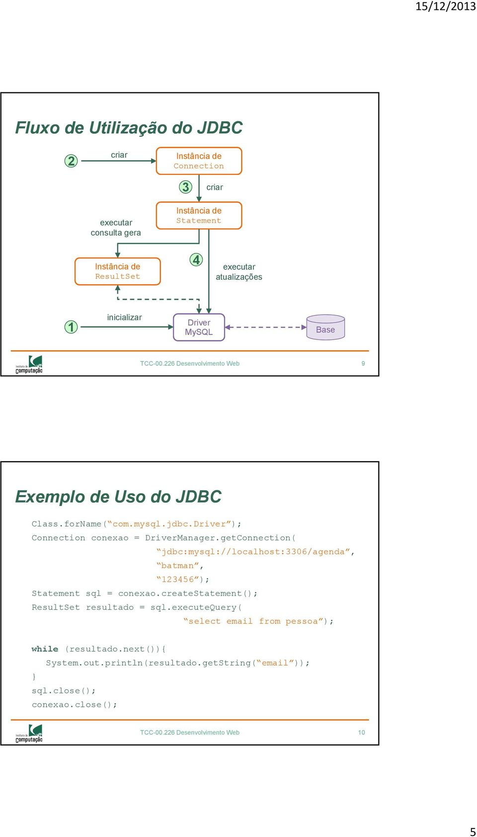 driver ); Connection conexao = DriverManager.getConnection( jdbc:mysql://localhost:3306/agenda, batman, 123456 ); Statement sql = conexao.