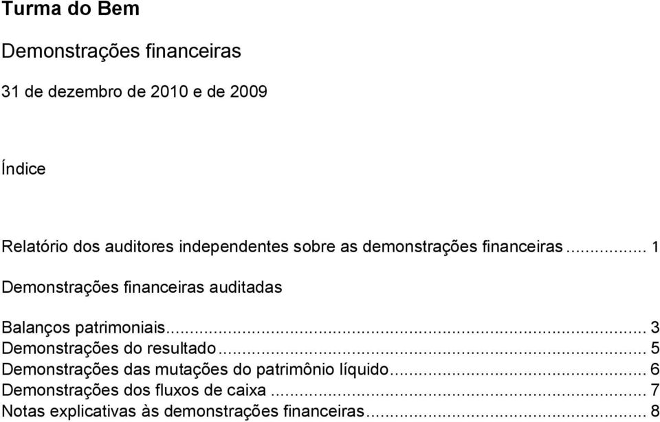 .. 3 Demonstrações do resultado... 5 Demonstrações das mutações do patrimônio líquido.