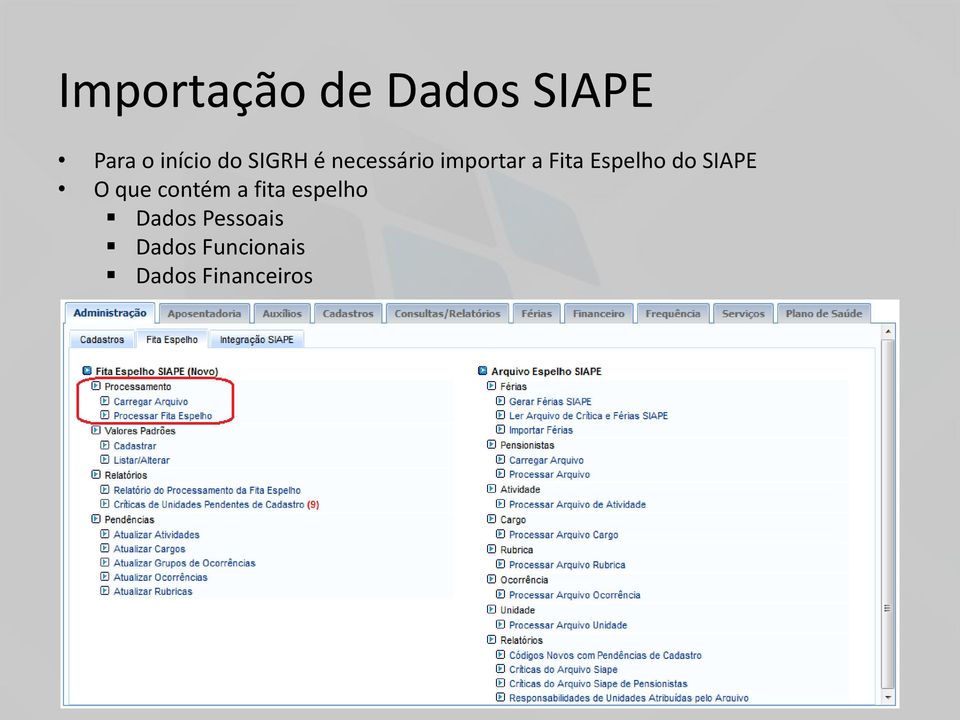 do SIAPE O que contém a fita espelho Dados