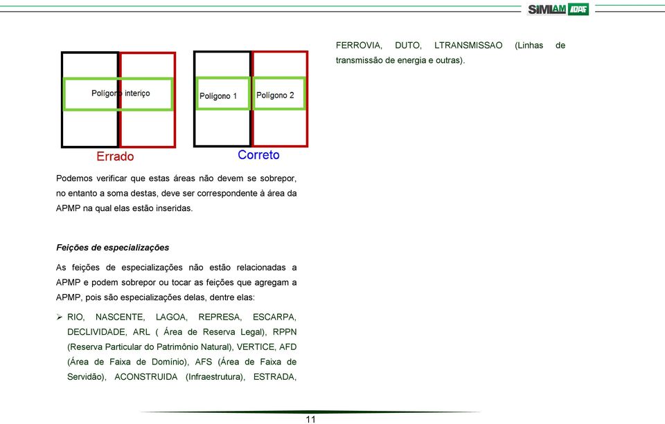 Feições de especializações As feições de especializações não estão relacionadas a APMP e podem sobrepor ou tocar as feições que agregam a APMP, pois são