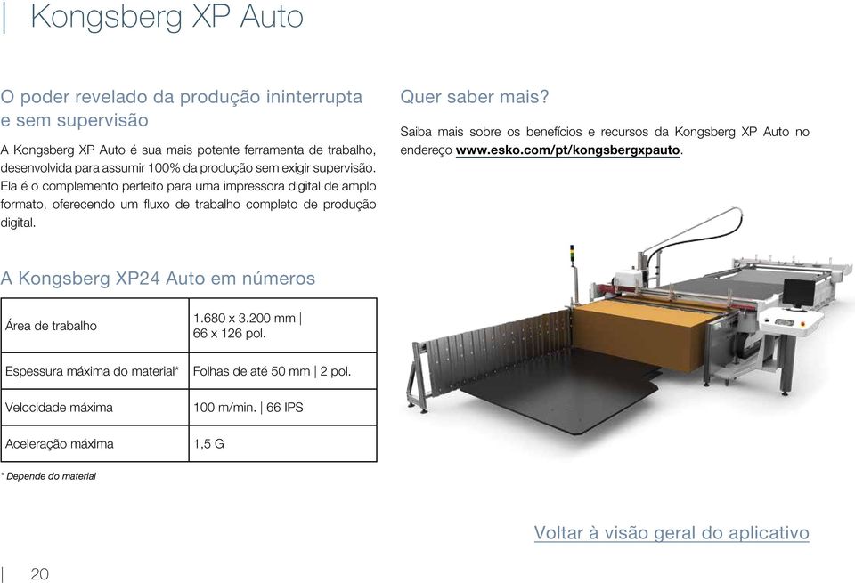 Quer saber mais? Saiba mais sobre os benefícios e recursos da Kongsberg XP Auto no endereço www.esko.com/pt/kongsbergxpauto. A Kongsberg XP24 Auto em números Área de trabalho 1.