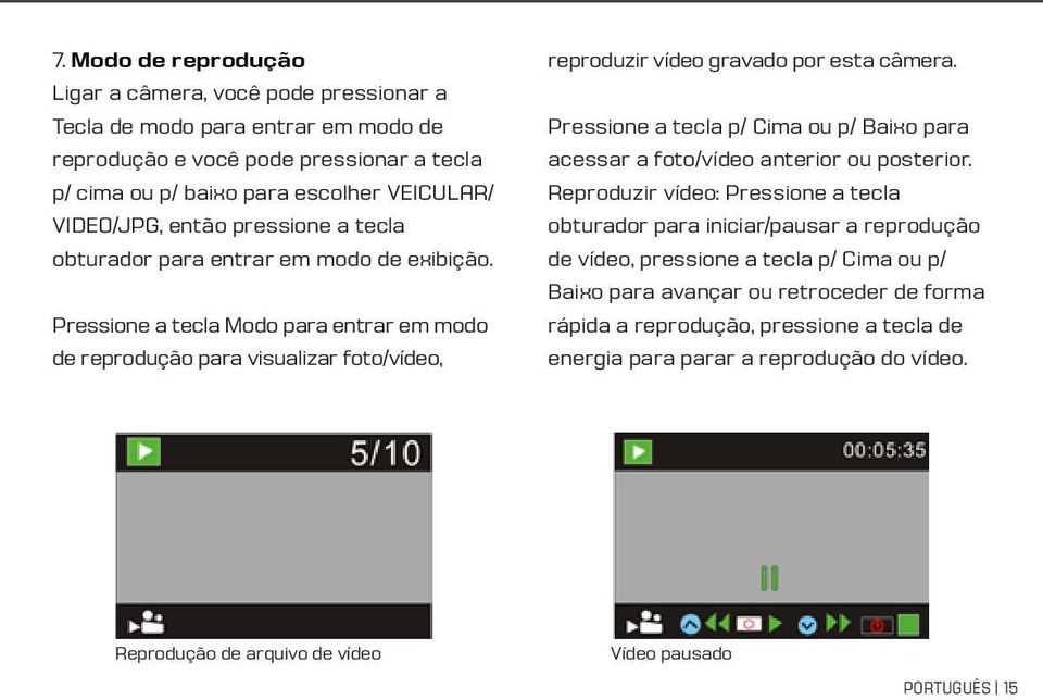 Pressione a tecla p/ Cima ou p/ Baixo para acessar a foto/vídeo anterior ou posterior.