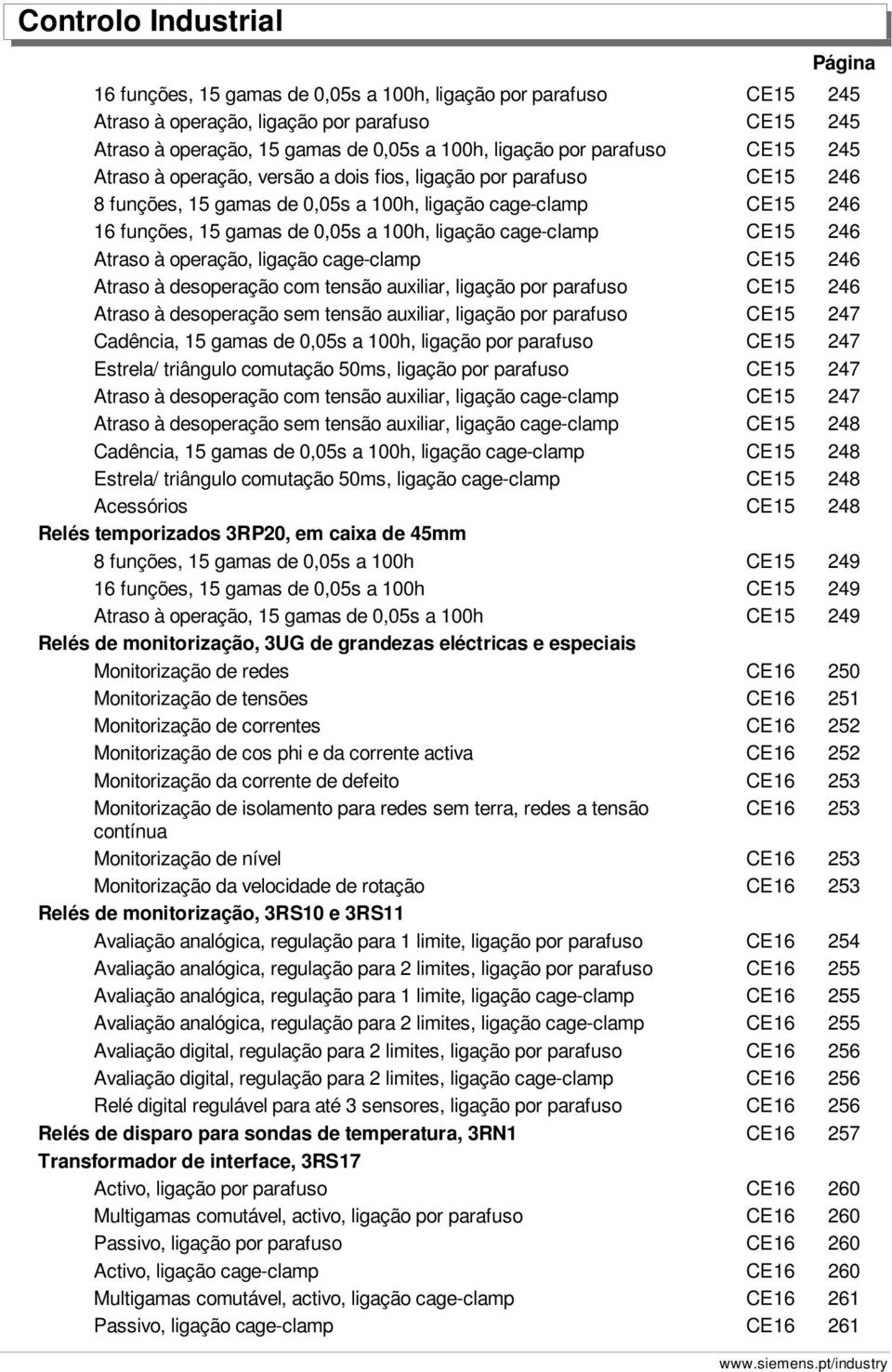 Atraso à operação, ligação cage-clamp CE15 246 Atraso à desoperação com tensão auxiliar, ligação por parafuso CE15 246 Atraso à desoperação sem tensão auxiliar, ligação por parafuso CE15 247