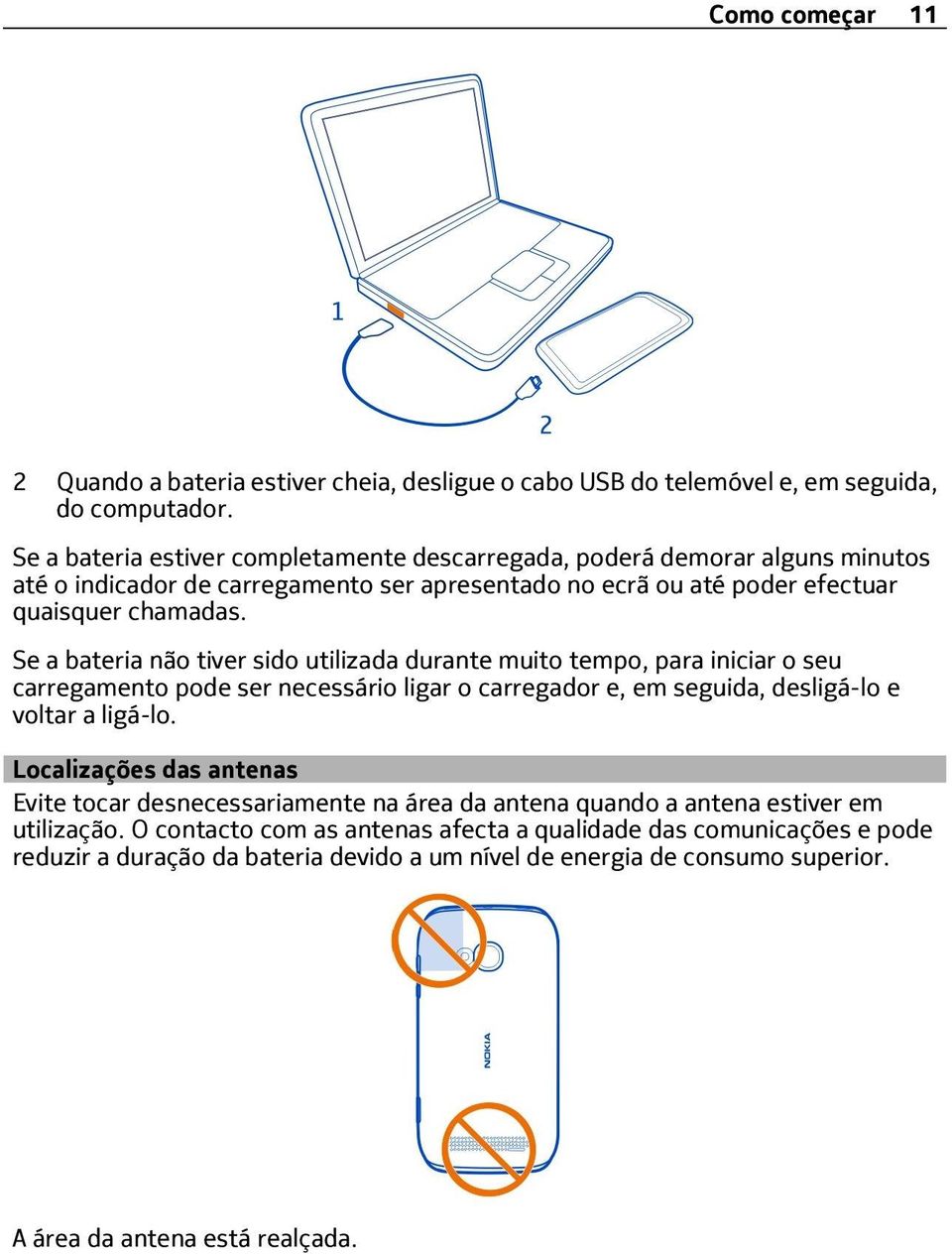 Se a bateria não tiver sido utilizada durante muito tempo, para iniciar o seu carregamento pode ser necessário ligar o carregador e, em seguida, desligá-lo e voltar a ligá-lo.