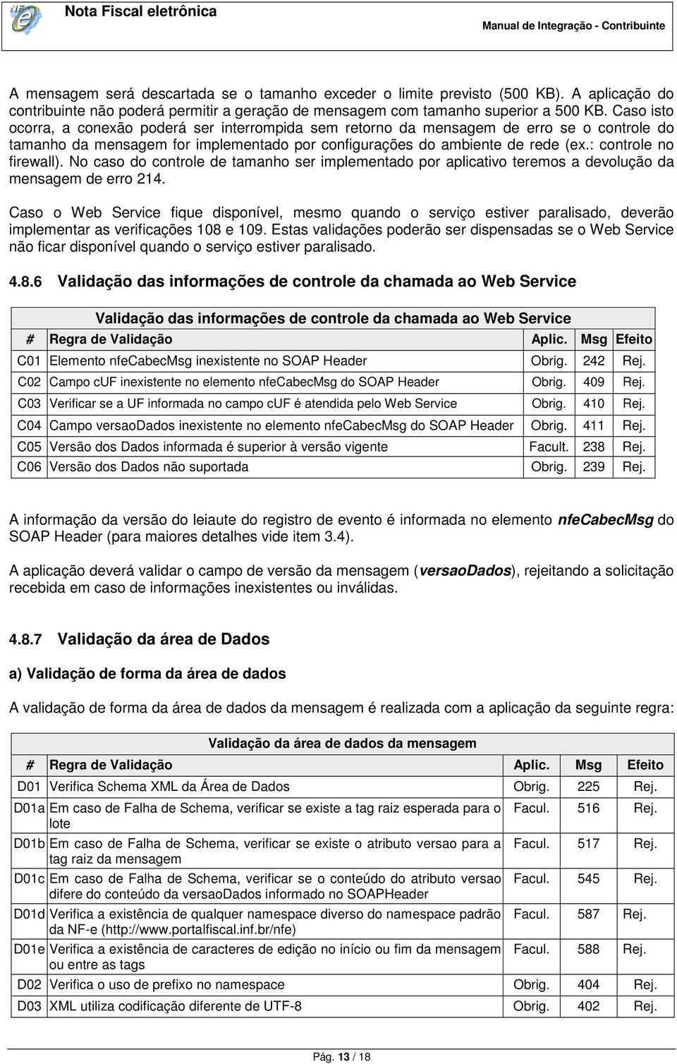 : controle no firewall). No caso do controle de tamanho ser implementado por aplicativo teremos a devolução da mensagem de erro 214.