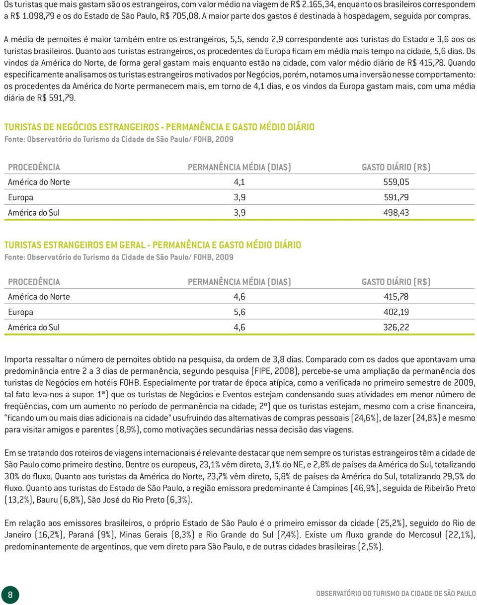 A média de pernoites é maior também entre os estrangeiros, 5,5, sendo 2,9 correspondente aos turistas do Estado e 3,6 aos os turistas brasileiros.