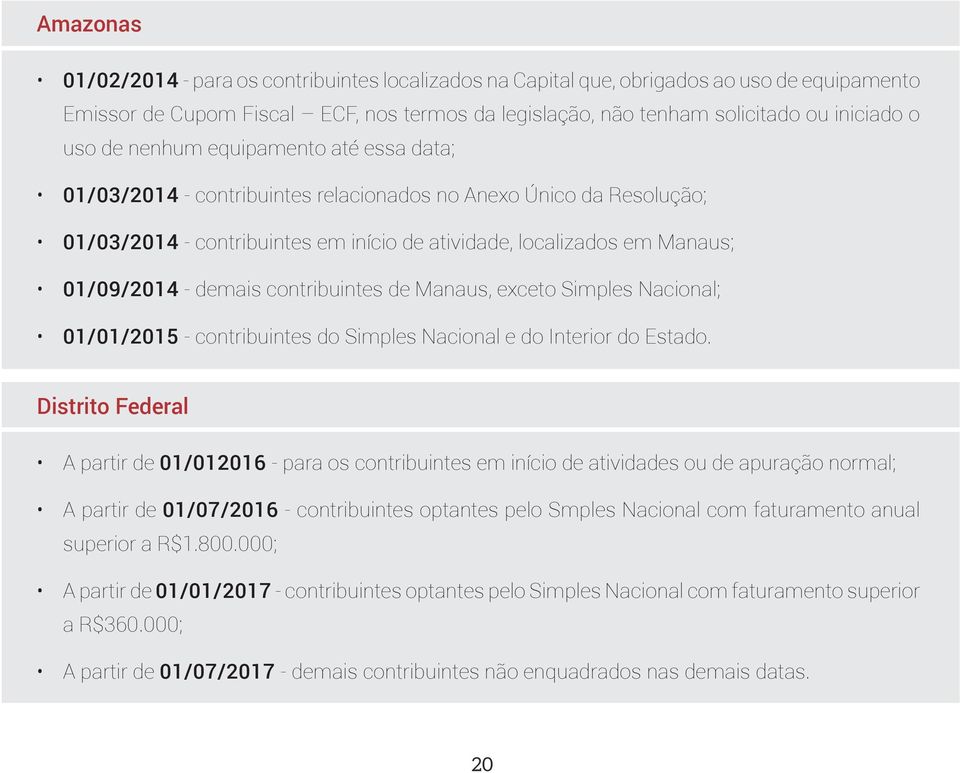contribuintes de Manaus, exceto Simples Nacional; 01/01/2015 - contribuintes do Simples Nacional e do Interior do Estado.