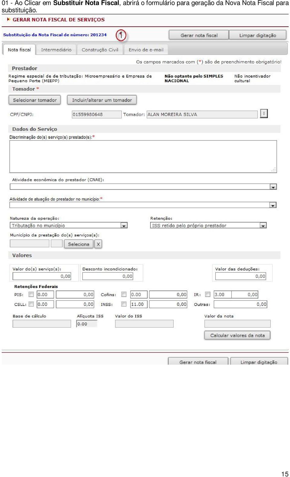 formulário para geração da