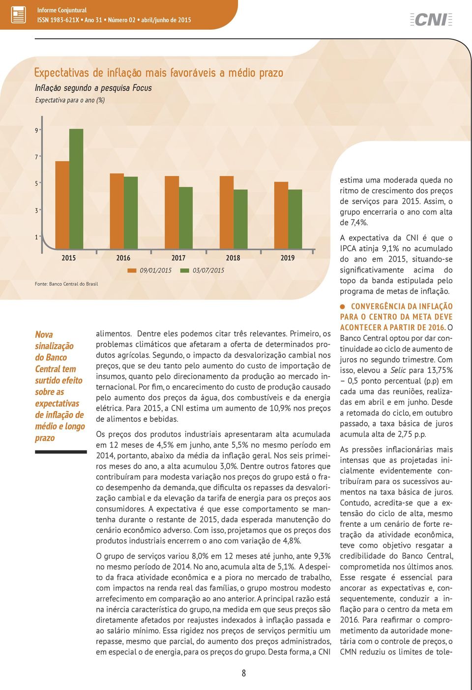 A expectativa da CNI é que o IPCA atinja 9,1% no acumulado do ano em, situando-se significativamente acima do topo da banda estipulada pelo programa de metas de inflação.