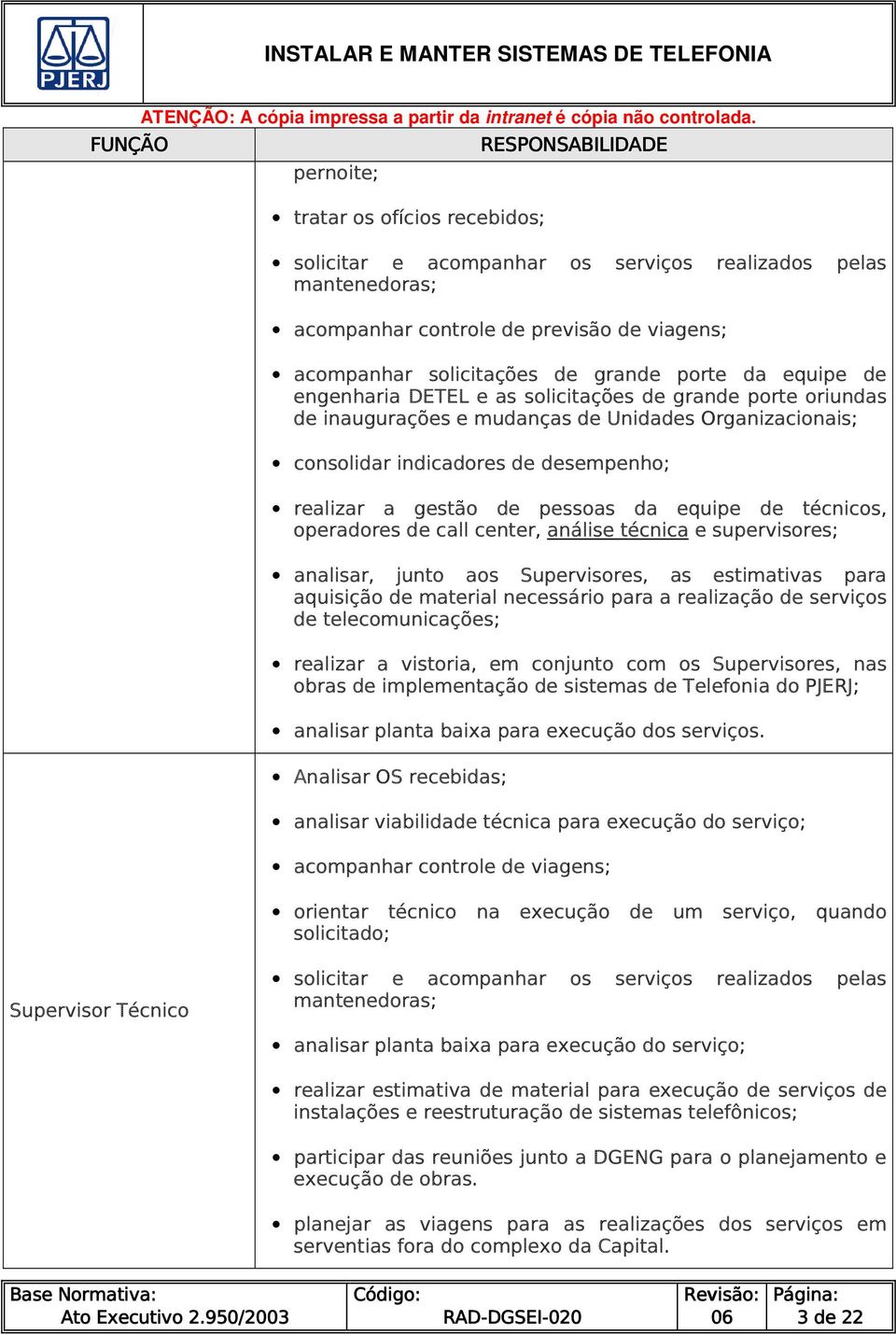 de pessoas da equipe de técnicos, operadores de call center, análise técnica e supervisores; analisar, junto aos Supervisores, as estimativas para aquisição de material necessário para a realização