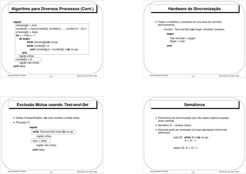 0 and (number[j],j) < (number[i], i) do no-op; number[i] := 0; Testar e modificar o conteúdo de uma área de memória atomicamente.