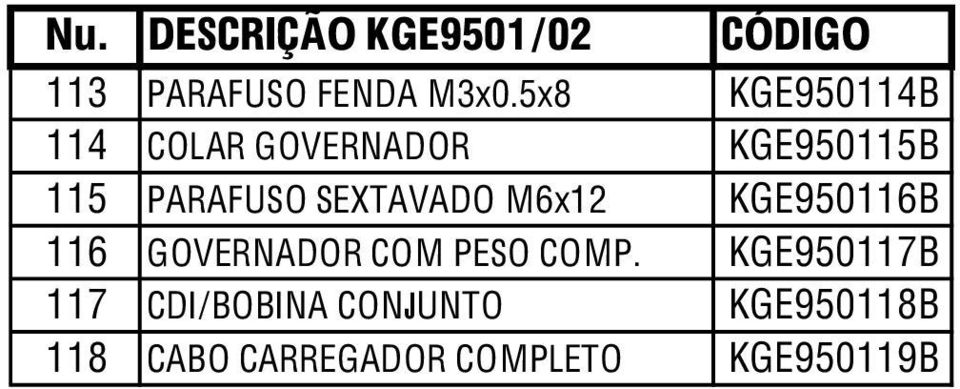 SEXTAVADO M6x12 KGE950116B 116 GOVERNADOR COM PESO COMP.