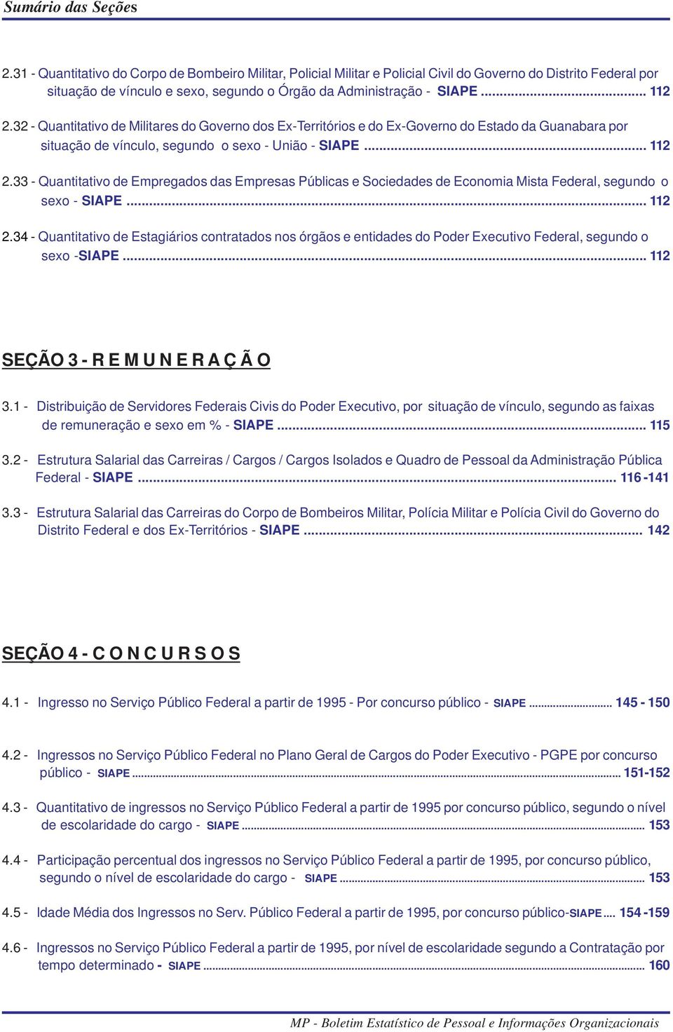 32 - Quantitativo de Militares do Governo dos Ex-Territórios e do Ex-Governo do Estado da Guanabara por situação de vínculo, segundo o sexo - União - SIAPE... 112 2.