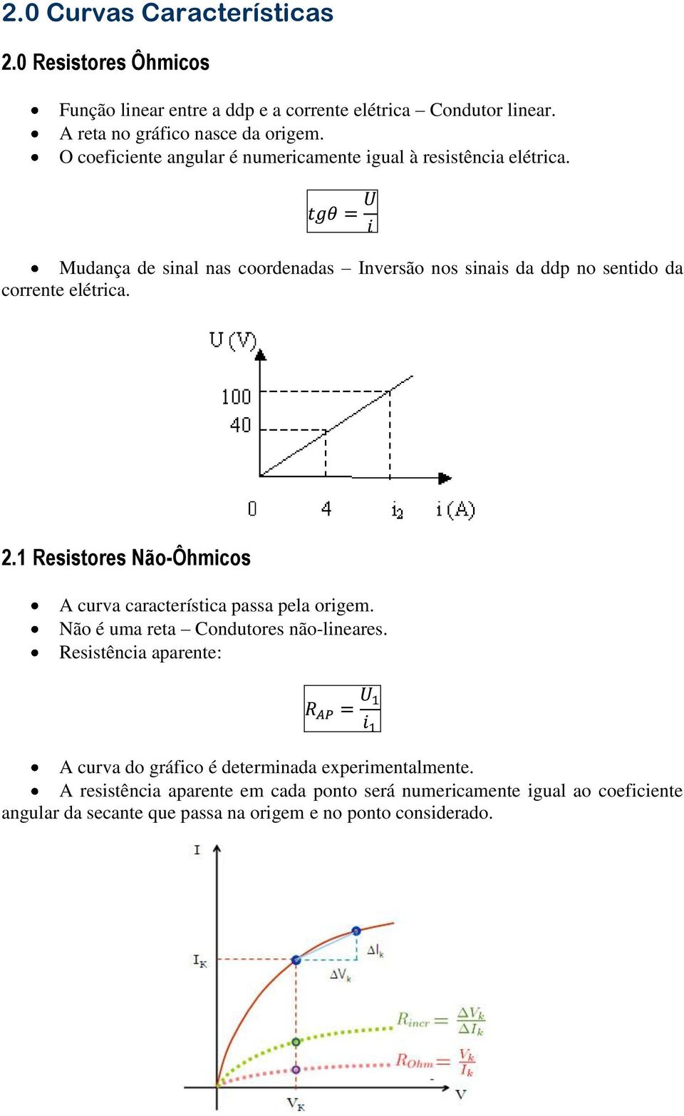 1 Resistores Não-Ôhmicos A curva característica passa pela origem. Não é uma reta Condutores não-lineares.