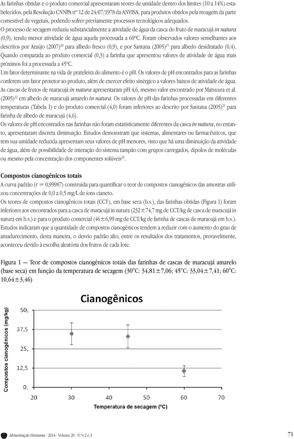 O processo de secagem reduziu substancialmente a atividade de água da casca do fruto de maracujá in natura (0,9), tendo menor atividade de água aquela processada a 60ºC.